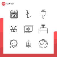 Pack of 9 Universal Outline Icons for Print Media on White Background vector