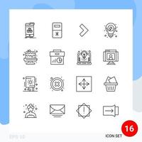 Pack of 16 Modern Outlines Signs and Symbols for Web Print Media such as business sweet right food seo solution Editable Vector Design Elements