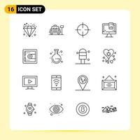 16 User Interface Outline Pack of modern Signs and Symbols of lock screen oil monitor design Editable Vector Design Elements