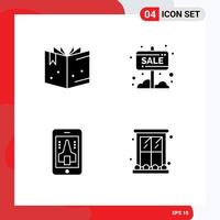 Group of 4 Solid Glyphs Signs and Symbols for book playing banner sale board smartphone Editable Vector Design Elements