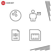 4 User Interface Line Pack of modern Signs and Symbols of ball document avatar human file Editable Vector Design Elements