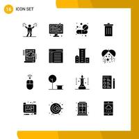 paquete de 16 signos y símbolos de glifos sólidos modernos para medios de impresión web, como la cápsula de eliminación de basura, elementos de diseño de vectores editables en tabletas