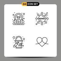 paquete de iconos de vector de stock de 4 signos y símbolos de línea para audiolibro cubo de pintura aprendizaje fórmula corazón elementos de diseño de vector editables