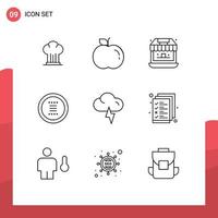 Set of 9 Vector Outlines on Grid for lightning navigation shop menu circle Editable Vector Design Elements