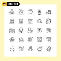 25 User Interface Line Pack of modern Signs and Symbols of technology robot disaster machine bubble Editable Vector Design Elements