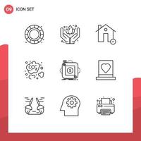 9 User Interface Outline Pack of modern Signs and Symbols of app purchase estate dioxide carbon dioxide Editable Vector Design Elements