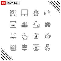 Group of 16 Outlines Signs and Symbols for race technology optimization projector electronics Editable Vector Design Elements