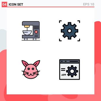 Modern Set of 4 Filledline Flat Colors and symbols such as coffee easter machine setting browser Editable Vector Design Elements