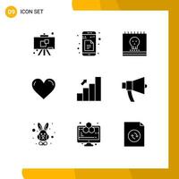 Pictogram Set of 9 Simple Solid Glyphs of bar favorite ghost like heart Editable Vector Design Elements