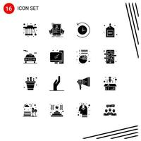 Set of 16 Commercial Solid Glyphs pack for electric seo backup search media Editable Vector Design Elements