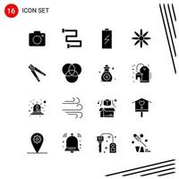 Collection of 16 Vector Icons in solid style Pixle Perfect Glyph Symbols for Web and Mobile Solid Icon Signs on White Background 16 Icons