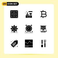 paquete de iconos de vector de stock de 9 signos y símbolos de línea para elementos de diseño de vector editables de tiempo de alarma de moneda de reloj de tiempo