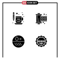 Pictogram Set of 4 Simple Solid Glyphs of coffee dermatologist mug film dry Editable Vector Design Elements