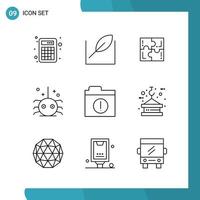 Vector Pack of 9 Outline Symbols Line Style Icon Set on White Background for Web and Mobile