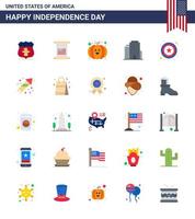 Happy Independence Day Pack of 25 Flats Signs and Symbols for celebration star food police office Editable USA Day Vector Design Elements