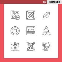 Mobile Interface Outline Set of 9 Pictograms of garage stop football multimedia sydney Editable Vector Design Elements