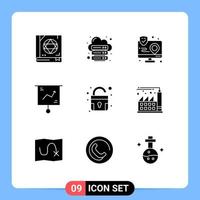 9 User Interface Solid Glyph Pack of modern Signs and Symbols of marketing chart web business interface Editable Vector Design Elements