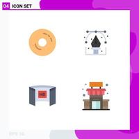 4 Thematic Vector Flat Icons and Editable Symbols of bagels pen food design display Editable Vector Design Elements