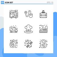 iconos de estilo moderno de 9 líneas delinean símbolos para uso general signo de icono de línea creativa aislado sobre fondo blanco paquete de 9 iconos vector