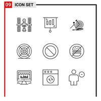 9 General Icons for website design print and mobile apps 9 Outline Symbols Signs Isolated on White Background 9 Icon Pack vector