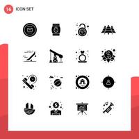 Set of 16 Modern UI Icons Symbols Signs for pines jungle holiday camping unsecured Editable Vector Design Elements