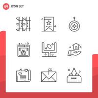 Pack of 9 Universal Outline Icons for Print Media on White Background vector