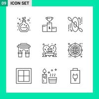 Pack of 9 Line Style Icon Set Outline Symbols for print Creative Signs Isolated on White Background 9 Icon Set vector