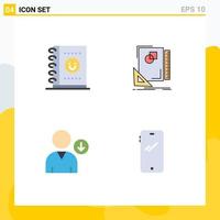 Mobile Interface Flat Icon Set of 4 Pictograms of notebook next design sketch phone Editable Vector Design Elements