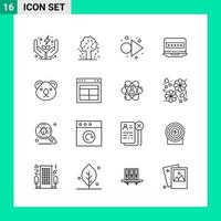 Pack of 16 Line Style Icon Set Outline Symbols for print Creative Signs Isolated on White Background 16 Icon Set vector