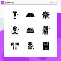 Solid Glyph Pack of 9 Universal Symbols of mail salon cog hair beauty Editable Vector Design Elements