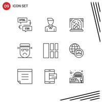 Group of 9 Modern Outlines Set for halloween face person evil interior Editable Vector Design Elements