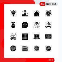 Solid Glyph Pack of 16 Universal Symbols of military safety building space hut Editable Vector Design Elements