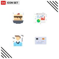 Set of 4 Vector Flat Icons on Grid for pancake office sweet report money Editable Vector Design Elements