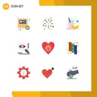 Universal Icon Symbols Group of 9 Modern Flat Colors of heart environment juice ecology view Editable Vector Design Elements