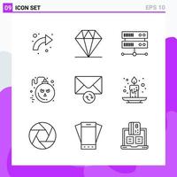 Set of 9 icons in Line style Creative Outline Symbols for Website Design and Mobile Apps Simple Line Icon Sign Isolated on White Background 9 Icons vector