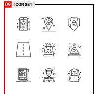 9 General Icons for website design print and mobile apps 9 Outline Symbols Signs Isolated on White Background 9 Icon Pack vector