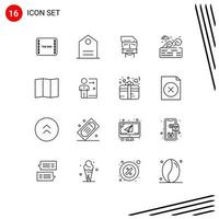 Set of 16 Modern UI Icons Symbols Signs for map holder mouth place water Editable Vector Design Elements