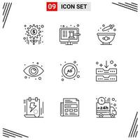 9 Icons Line Style Grid Based Creative Outline Symbols for Website Design Simple Line Icon Signs Isolated on White Background 9 Icon Set vector