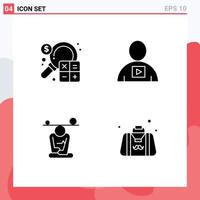 4 Universal Solid Glyph Signs Symbols of accounting video finance body concentration Editable Vector Design Elements
