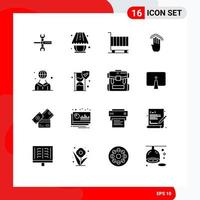 Solid Glyph Pack of 16 Universal Symbols of gestures fingers light shopping finance Editable Vector Design Elements