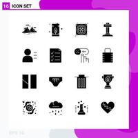 Universal Icon Symbols Group of 16 Modern Solid Glyphs of education cross oil christian hardware Editable Vector Design Elements