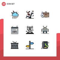 Pack of 9 Modern Filledline Flat Colors Signs and Symbols for Web Print Media such as signal wireframe briefcase seo portfolio Editable Vector Design Elements