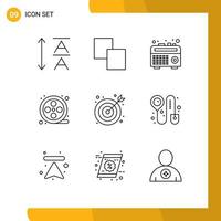 9 Universal Outlines Set for Web and Mobile Applications arrow check in movie booking center Editable Vector Design Elements