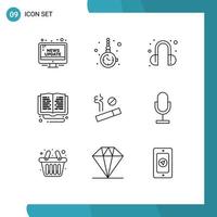 Group of 9 Modern Outlines Set for online study online jewelry library support Editable Vector Design Elements