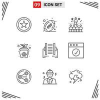 9 Icons Line Style Grid Based Creative Outline Symbols for Website Design Simple Line Icon Signs Isolated on White Background 9 Icon Set vector