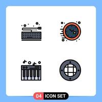 Group of 4 Modern Filledline Flat Colors Set for board piano keypad time interior Editable Vector Design Elements