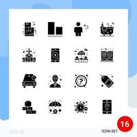 Modern Set of 16 Solid Glyphs and symbols such as christian cross catholic body building bath Editable Vector Design Elements