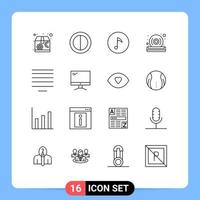 Set of 16 Modern UI Icons Symbols Signs for device computer disc text align Editable Vector Design Elements