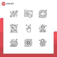 9 User Interface Outline Pack of modern Signs and Symbols of hand kerosene surveillance flammable color wheel Editable Vector Design Elements