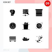 Modern Set of 9 Solid Glyphs and symbols such as food audience targeting building target office Editable Vector Design Elements